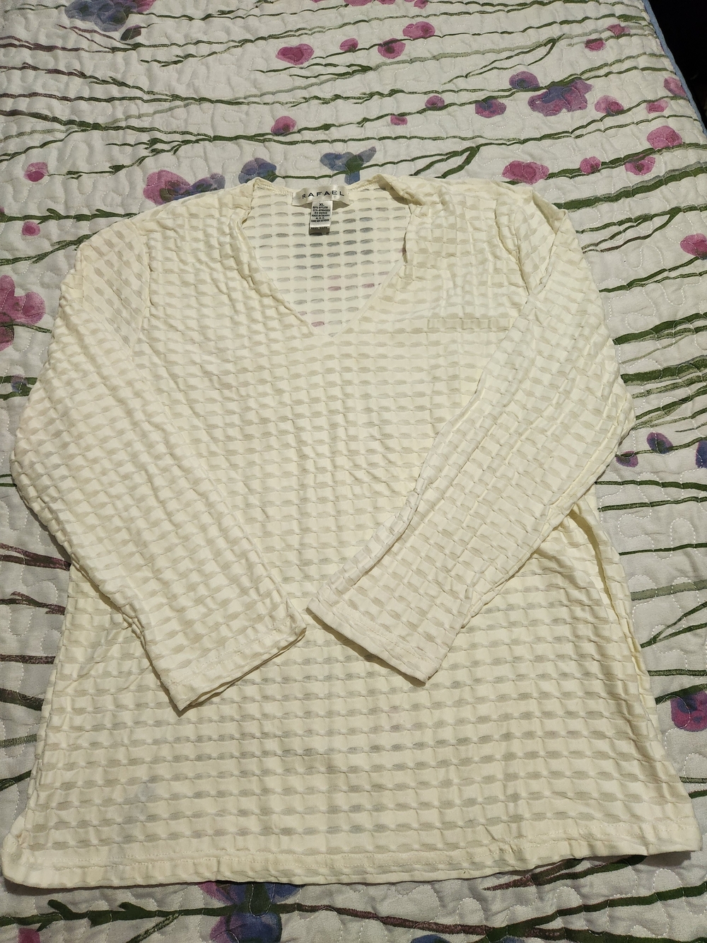 RAFAEL Cream Textured V-Neck Long Sleeve Top